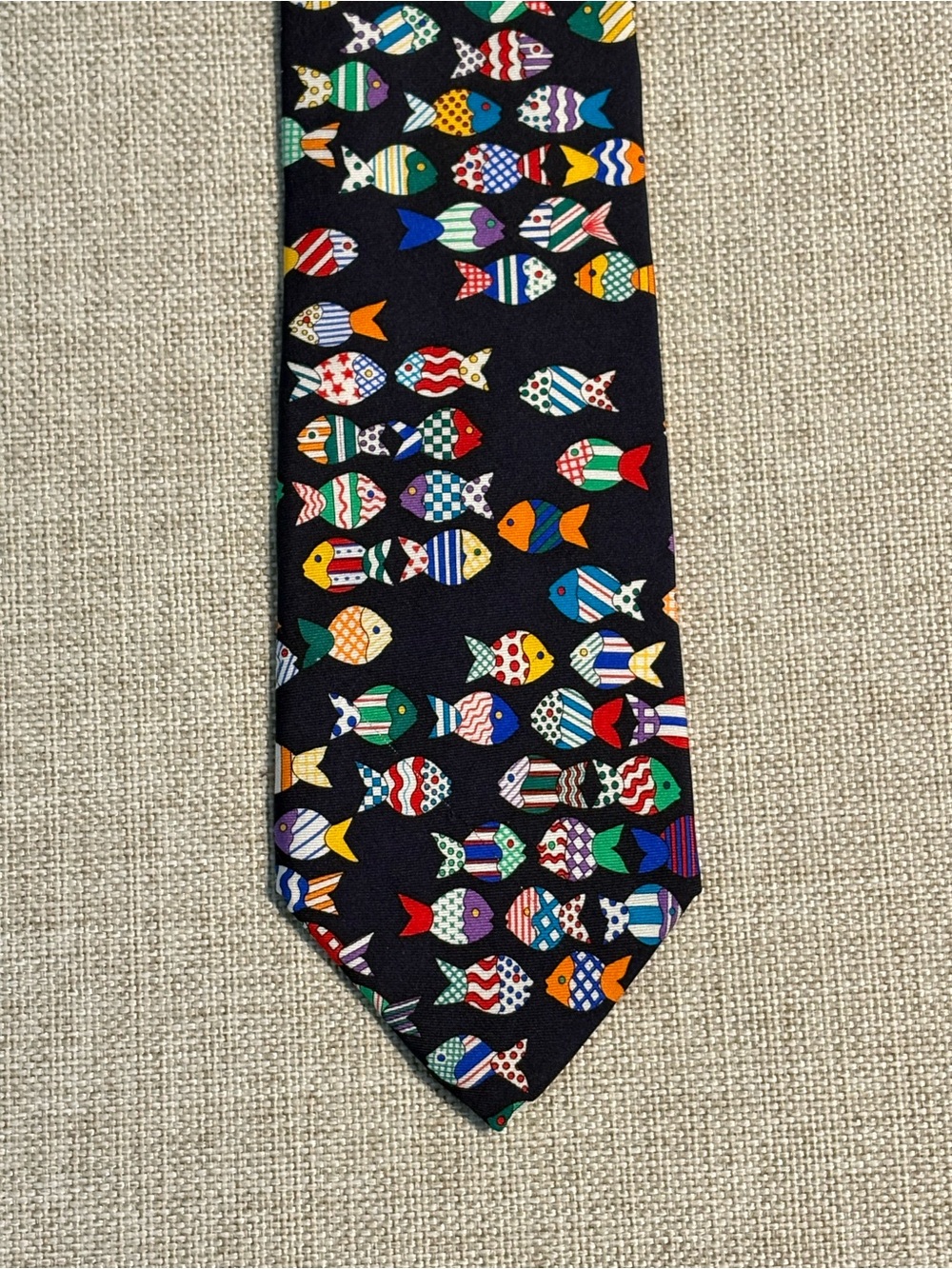 Alynn Patchwork Fish Silk Tie Mark Fore & Strike Navy Made USA